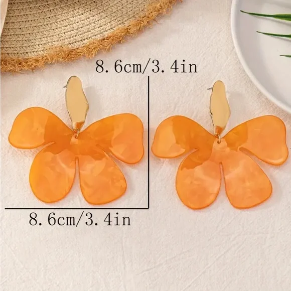 Orange Statement Acrylic Flower Earrings - Picture 3 of 3